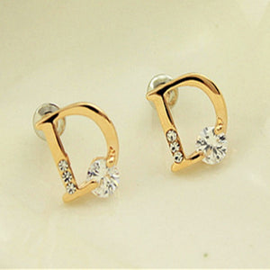 E179 New Trendy Fashion Letter D Cute Crystal Gold color Earring Stud Earrings For Women brincos Vintage Jewelry