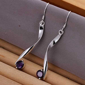 E186 Wholesale silver plated earrings ,silver plated fashion jewelry , Twisted Purple Stone Earrings E186 /arhajioa fcrantya