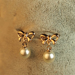 E463 2018 Hot New Fashion Stud Earring Shapeshift stud earring bow pearl earrings accessories pearl bow for women design jewelry