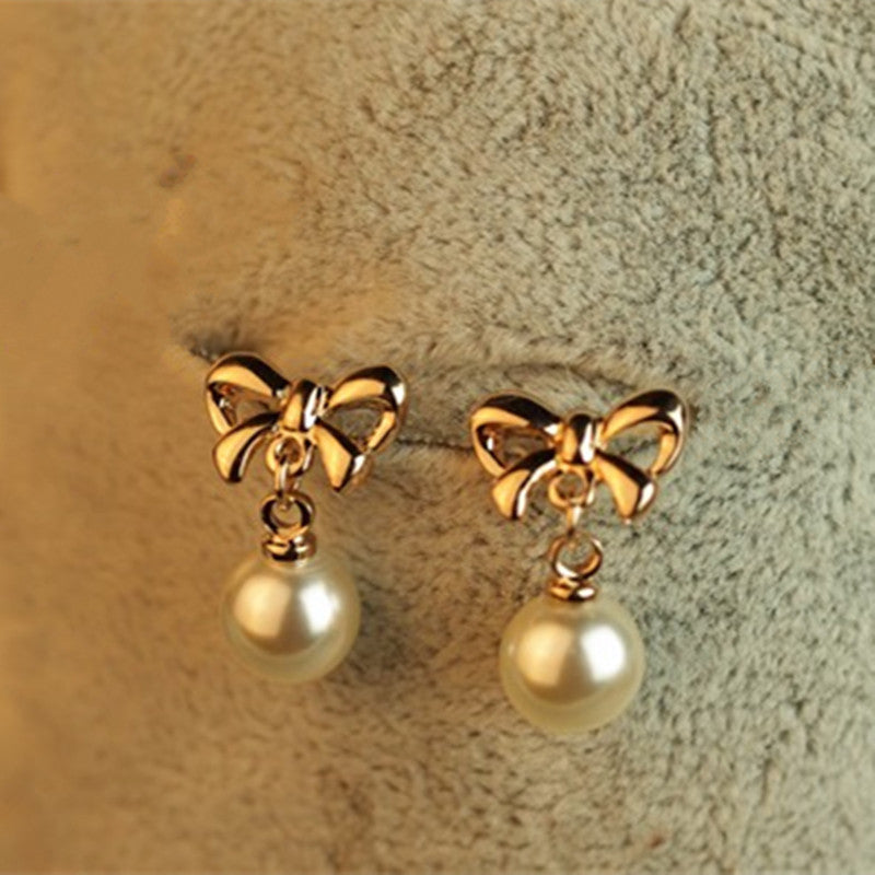 E463 2018 Hot New Fashion Stud Earring Shapeshift stud earring bow pearl earrings accessories pearl bow for women design jewelry