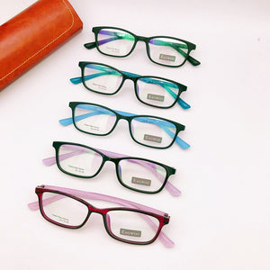 EAGWOO TR Student Aceate Eyeglasses Rectangular Full Rim Optical Frame Prescription Spectacle Boy Girl Glasses Purple Green