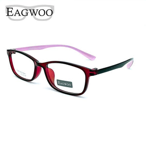 EAGWOO TR Student Aceate Eyeglasses Rectangular Full Rim Optical Frame Prescription Spectacle Boy Girl Glasses Purple Green
