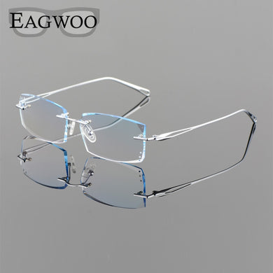 EAGWOO Titanium Eyeglasses Men Rimless Prescription Myopia Photochromic Diamond Glasses Frameless Spectacle Vision Window 275020