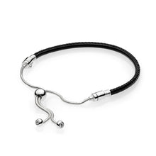 Load image into Gallery viewer, 100% 925 Sterling Silver EXPLOSION OF Lovers Jewelry BRILLIANT BOW MOMENTS Golden Tan Leather Sliding BLACK LEATHER