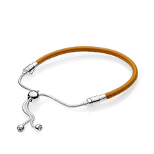 Load image into Gallery viewer, 100% 925 Sterling Silver EXPLOSION OF Lovers Jewelry BRILLIANT BOW MOMENTS Golden Tan Leather Sliding BLACK LEATHER