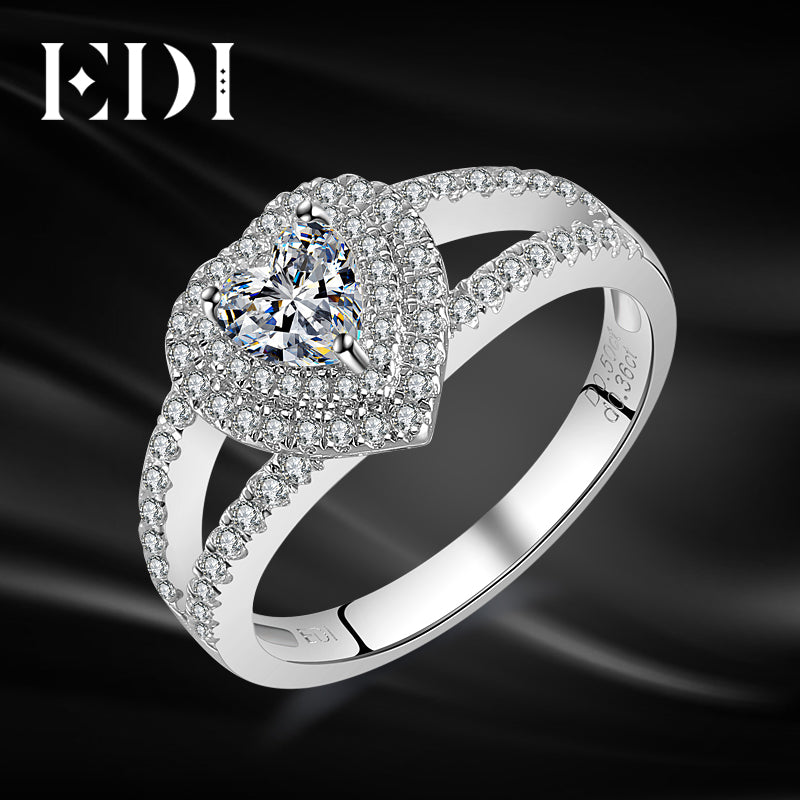Double Halo 0.5ct Heart Shape Moissanites Diamond 14k 585 White Gold Wedding Rings For Women Fine Jewelry