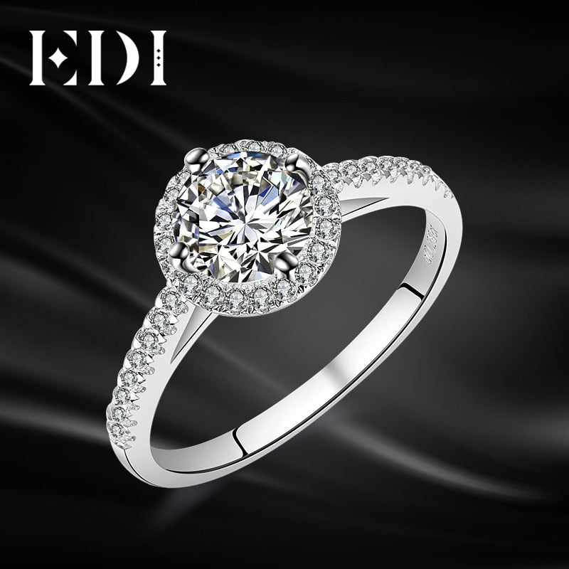 Luxurious Halo 1ct Moissanites Diamond 14k 585 White Gold Engagement Rings For Women Wedding Bands Jewelry