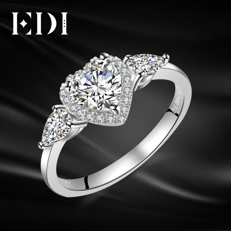 Three Stone Heart Shape 6mm Moissanites Diamond 14k White Gold Engagement Ring For Women Wedding Bands Fine Jewelry