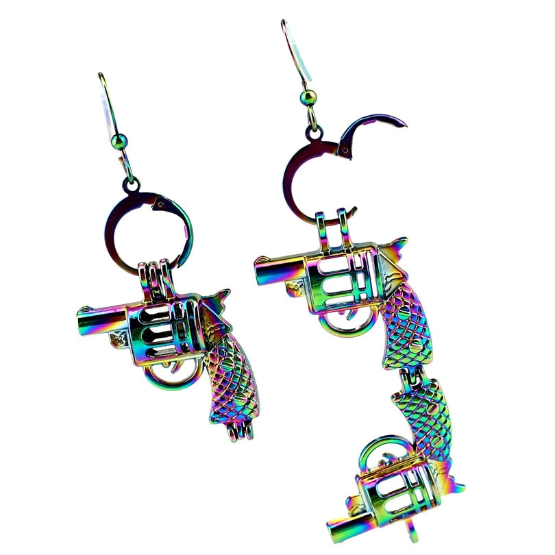 EE-C11 Rainbow Color Gun Pearl Cage Pendant Earrings Hooks with equal or under 7mm Plastic Beads