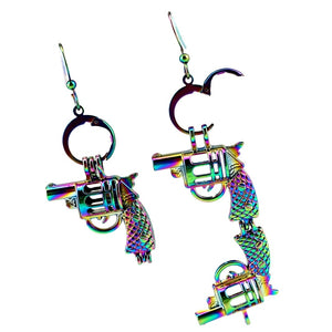 EE-C11 Rainbow Color Gun Pearl Cage Pendant Earrings Hooks with equal or under 7mm Plastic Beads