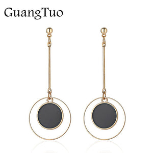EK2067 New Brand Fashion Vintage Long Wire Drip Black Circle Round Coin Drop Earring For Women Wedding Jewelry Female Brincos