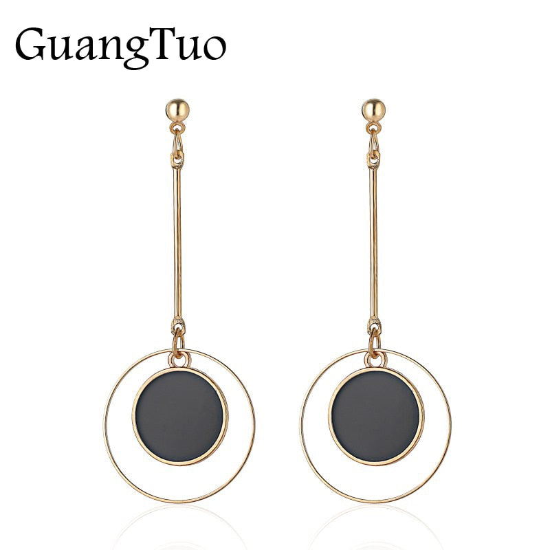 EK2067 New Brand Fashion Vintage Long Wire Drip Black Circle Round Coin Drop Earring For Women Wedding Jewelry Female Brincos