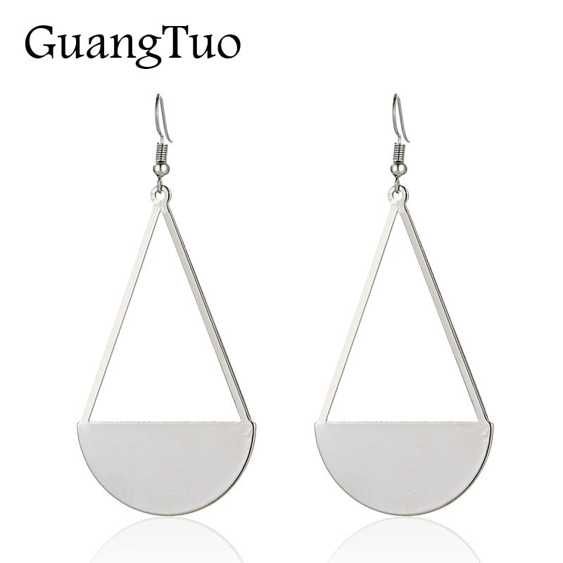 EK2108 European Exaggerated Hiphop Circle Triangle Connect Long Drop Earring for Women Party Jewelry Punk Fan Shaped Pendientes