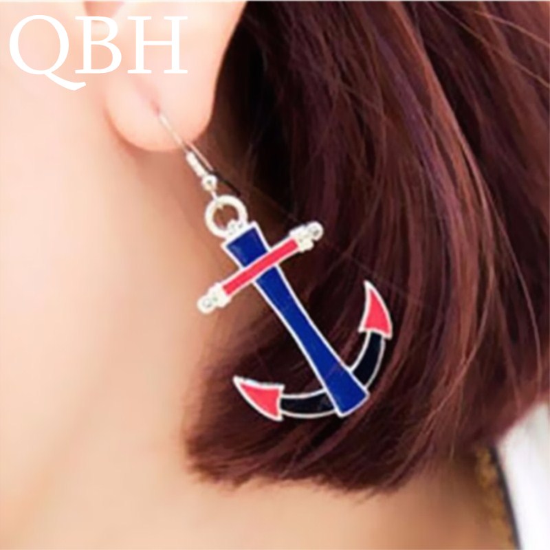 EK350 European American Fashion Vintage Anchor Drip Drop Earrings For Women Girl Jewelry Libra Navy Blue Red Color Pendientes