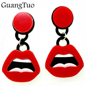 EK810 New Unique Personality Sexy Acrylic Red Lips Shaped Drop Earrings Long Earring For Women Hiphop Night Club Dancer Jewelry
