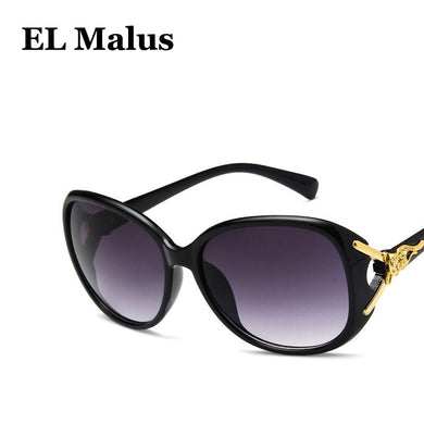 [EL Malus]Gold Metal Side Oval Frame Fox Sunglasses Women Retro Brand Designer Sun Glasses Tan Mirror Female Driving