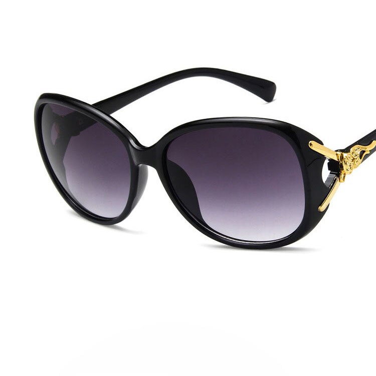 [EL Malus]Gold Metal Side Oval Frame Fox Sunglasses Women Retro Brand Designer Sun Glasses Tan Mirror Female Driving