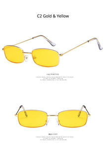 [EL Malus]Metal Frame Square Sunglasses Women Mens Red Yellow Green Lens Mirror Black Silver Gold Shades Sexy Ladies Sun Glasses
