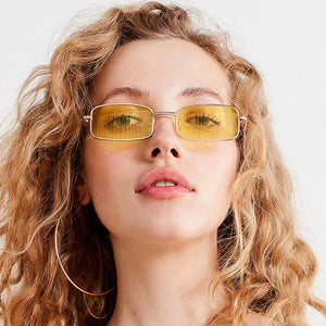 [EL Malus]Metal Frame Square Sunglasses Women Mens Red Yellow Green Lens Mirror Black Silver Gold Shades Sexy Ladies Sun Glasses