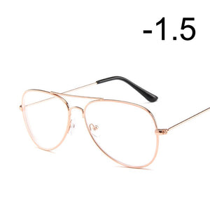 [EL Malus]Myopia Glasses For Women Men Metal Pilot Frame Students Short-sight Rose Gold Black Silver -1 -1.5 -2 -2.5 -3 -3.5 -4