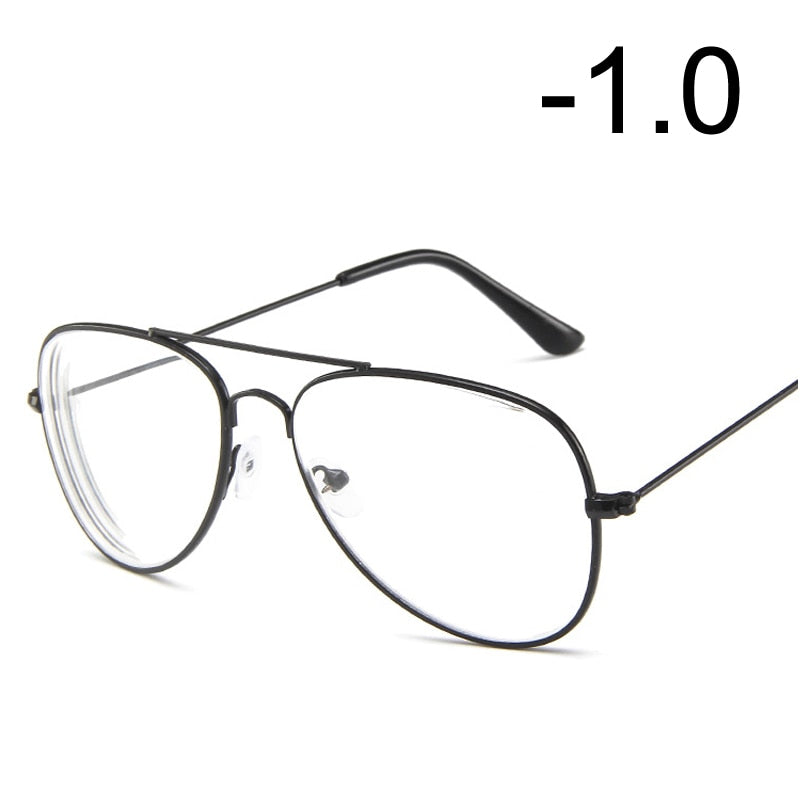 [EL Malus]Myopia Glasses For Women Men Metal Pilot Frame Students Short-sight Rose Gold Black Silver -1 -1.5 -2 -2.5 -3 -3.5 -4