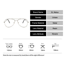 Load image into Gallery viewer, [EL Malus]Myopia Glasses For Women Men Metal Pilot Frame Students Short-sight Rose Gold Black Silver -1 -1.5 -2 -2.5 -3 -3.5 -4