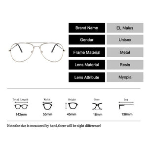 [EL Malus]Myopia Glasses For Women Men Metal Pilot Frame Students Short-sight Rose Gold Black Silver -1 -1.5 -2 -2.5 -3 -3.5 -4