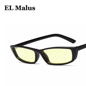 [EL Malus]Small Retro Square Thin Frame Sunglasses UV400 Women Sexy Ladies Sun Glasses Female Yellow White Black Lens Mirror