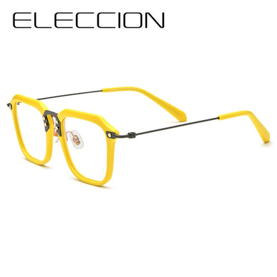 ELECCION 2023 Vintage Square Myopia Glasses Prescription Eyeglasses Frame Optical Eyewear Acetate Rim Pure Titanium Temple