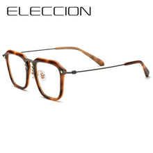 Load image into Gallery viewer, ELECCION 2023 Vintage Square Myopia Glasses Prescription Eyeglasses Frame Optical Eyewear Acetate Rim Pure Titanium Temple