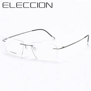 ELECCION Pure Titanium Rimless Glasses Male Myopia Eyeglasses Frames Men Optical Frames Square Prescription Spectacle Women