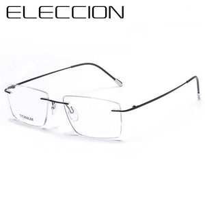 ELECCION Pure Titanium Rimless Glasses Male Myopia Eyeglasses Frames Men Optical Frames Square Prescription Spectacle Women
