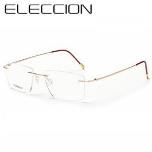 ELECCION Pure Titanium Rimless Glasses Male Myopia Eyeglasses Frames Men Optical Frames Square Prescription Spectacle Women