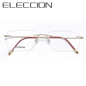 ELECCION Pure Titanium Rimless Glasses Male Myopia Eyeglasses Frames Men Optical Frames Square Prescription Spectacle Women