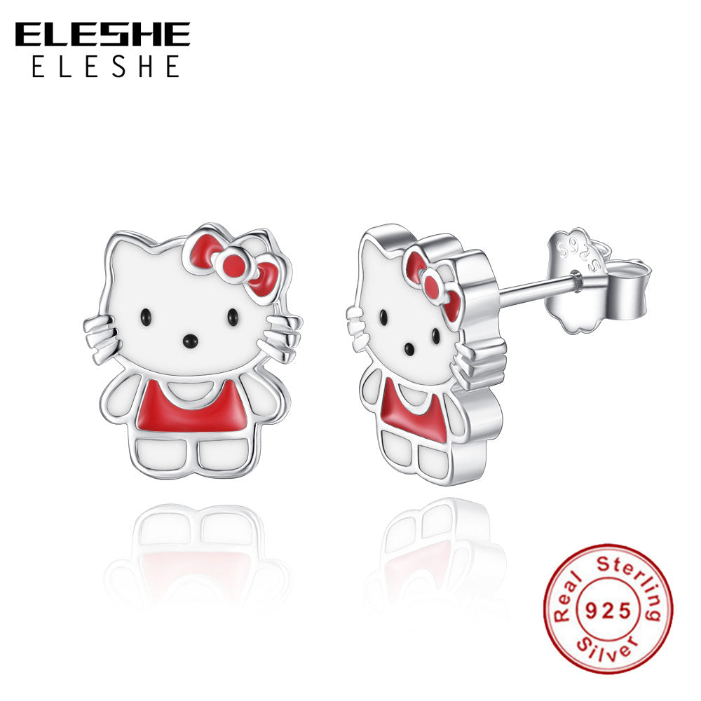 Collezione di animali Orecchini in argento sterling 100% 925 con gattino carino per gioielli da donna con smalto moda 
