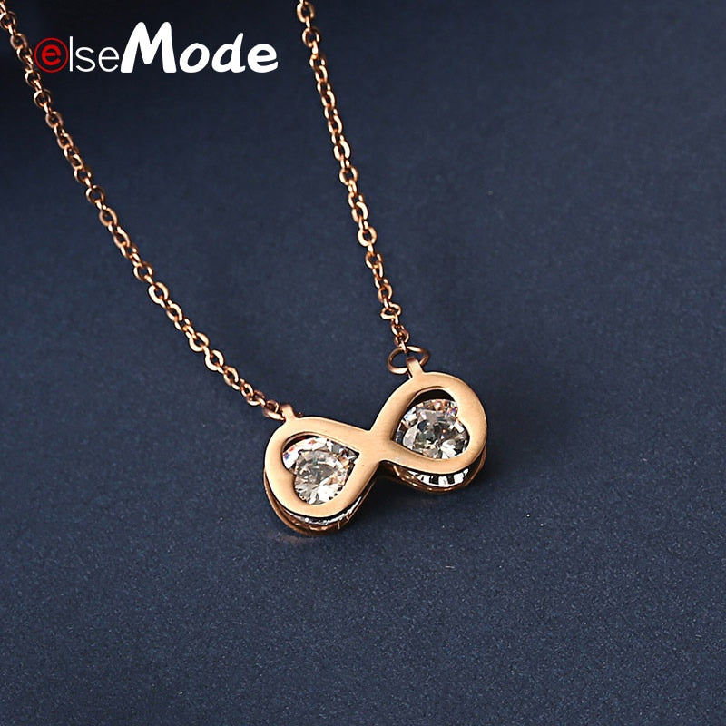 Infinity LOVE Heart Big CZ Stone Necklace 316L Stainless Steel Rose Gold Wedding Necklaces Jewelry For Women Joyas