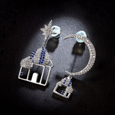 2018 Sale Fashion jewelry New Crystal from Swarovski Creative Moon Stars Cottage Zircon Earring Fit Women and female