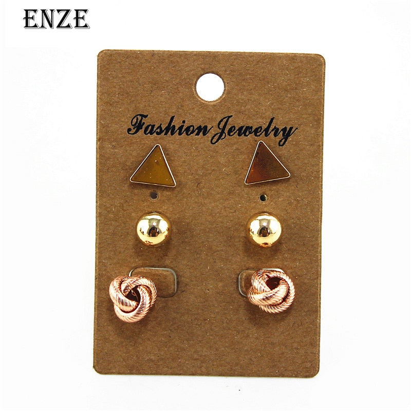 Fashion new woman 2018 jewelry rose gold geometry small earrings accessories wholesale earrings 3 pairs / set stud earrings