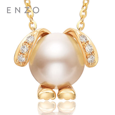 1.85CT Akoya Pearl Necklace with 0.03 Ct Diamond 18K Yellow Gold Natural Gemstone Lovely Animals Puppy