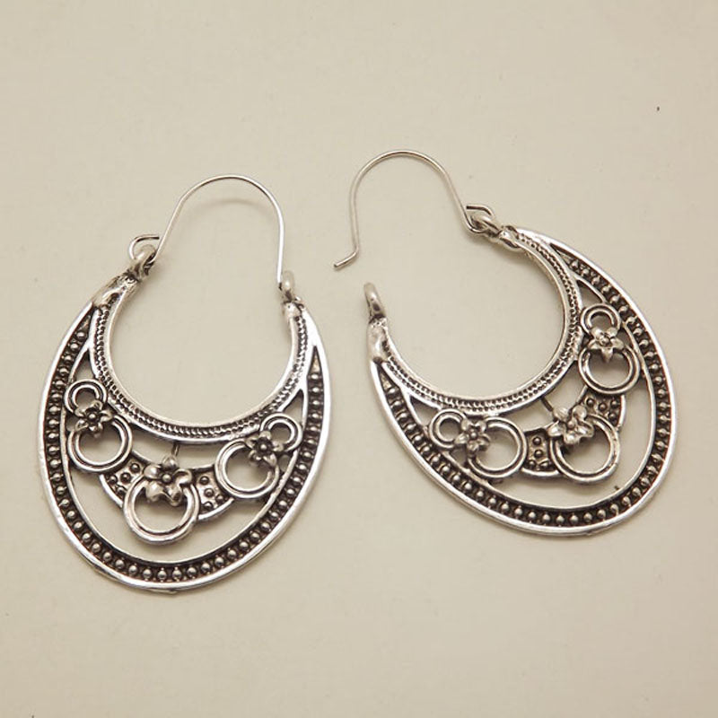 EQ121 Antique Tibetan Silver Color 5.4cm*3.6cm MOON Vintage Earrings For Women Girls New Jewelry Bijouterie