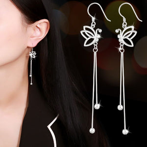 ES383 Long Tassel Beads Drop Earrings Butterfly Fashion Jewelry boucle d'oreille Earring Women Sweet Dangle Brincos HOT Selling