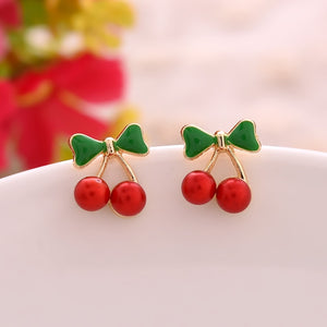 ES761 Small Red Cherry Cute Earrings Sweet Stud Earing Fashion Jewelry 2018 Wholesales