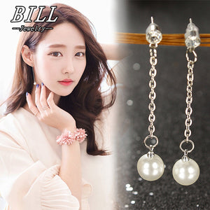 ES928 Long Tassel Simulated Pearl Ball Dangle Earrings Crystal Statement Drop Earring For Wedding Party Gift HOT Selling