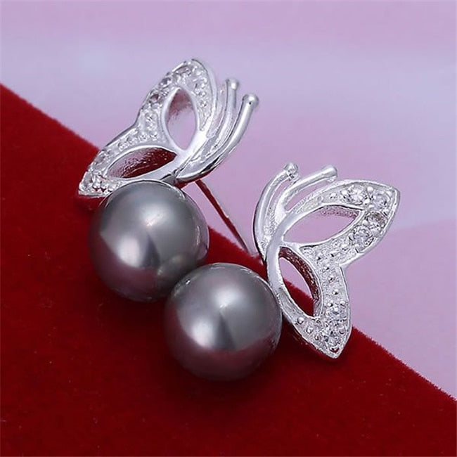 ESE017-3 Orecchini placcati in argento all'ingrosso, prezzo di fabbrica 925 gioielli moda stampati orecchini viola farfalla perla / avjajmqa 