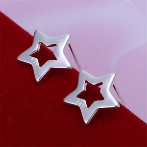 ESE107 Wholesale silver plated earrings , Factory price 925 stamped fashion jewelry Hollow Star Earrings E107 /aylajpsa
