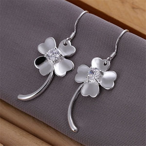 ESE162 Wholesale silver plated earrings , Factory price 925 stamped fashion jewelry Inlaid Four-leaf Clover Earrings /azxajrea