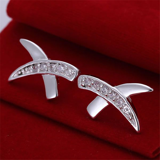 ESE192 Wholesale silver plated earrings , Factory price 925 stamped fashion jewelry Inlaid X Earrings E192 /bbbajsia