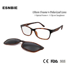 Load image into Gallery viewer, ESNBIE Nerd Glasses Frame Women Men with Clip On Sunglasses Polarized Sun Glasses Lens Driving Glass Ultem Spectacle Frame
