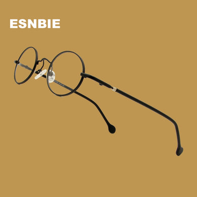 ESNBIE Small Black Circle Glasses Men Metal Round Optical Frame Women Prescription Glasses Oval Shape Spectacle Clear Lens