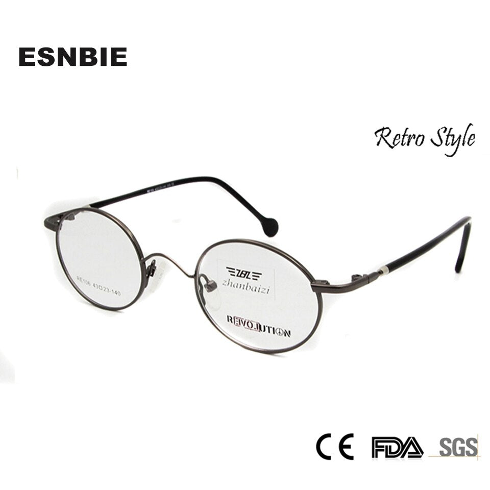 ESNBIE Small Retro Round Eyeglasses Men Metal Glass Frame Vintage Wome ...